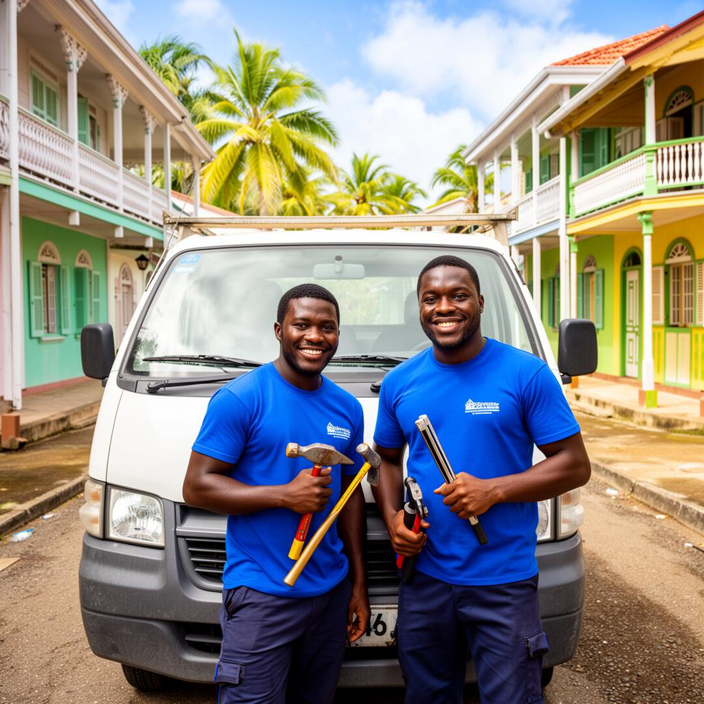 Équipe Guyane Clim devant leur fourgon à Cayenne